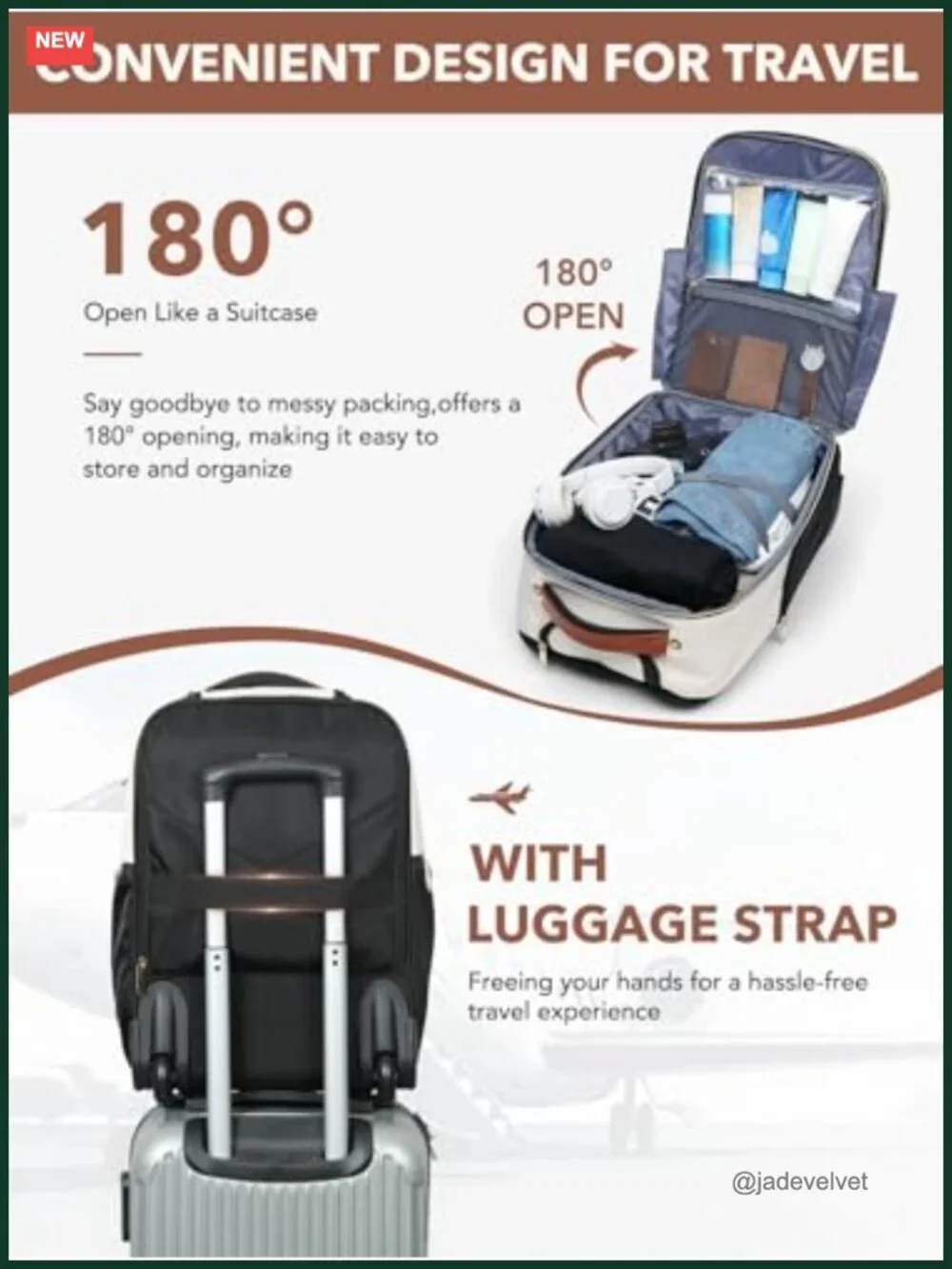 Rolling Backpack for Women, Large Travel Backpack with Wheels, 15.6 Inch Laptop